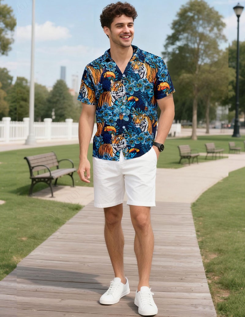 ALISISTER Tiger Shirt for Men Hawaiian Jungle Funny Button Down Short Sleeve Novelty Summer Dress Shirts - Image 4